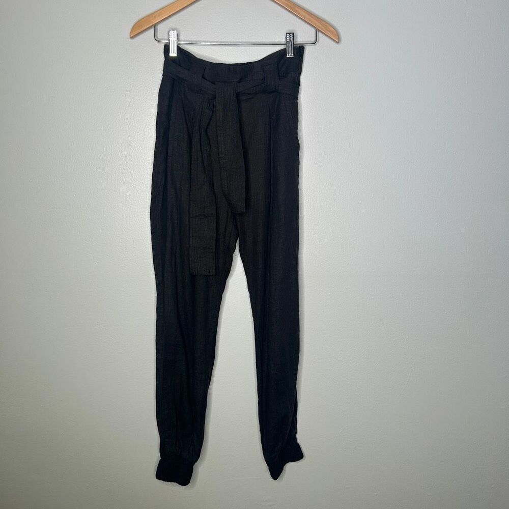 ViX by Paula Hermanny High-Rise Linen Tie-Waist Joggers in Black - Size XS